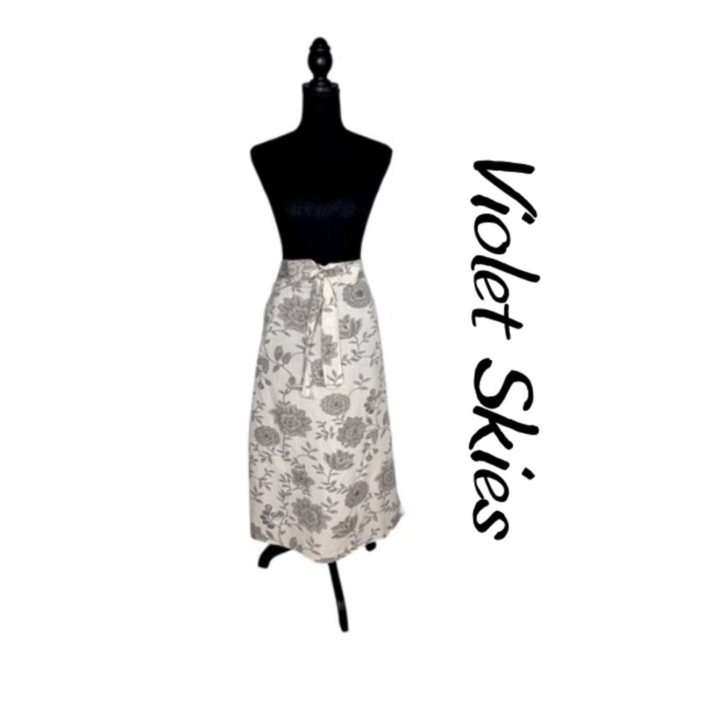 Violet Skies Cottagecore Floral Maxi Skirt Size M Taupe Gray Cotton A Line Bow